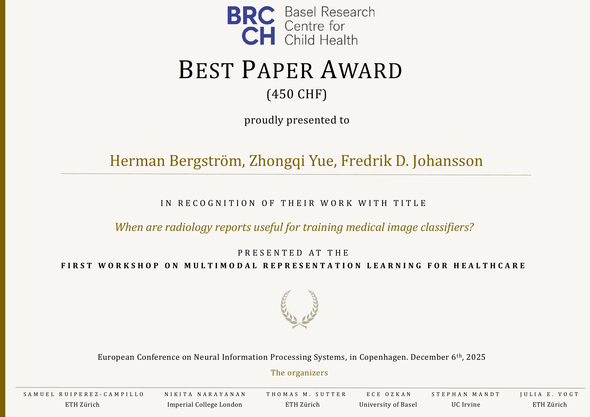 Best Paper Award certificate