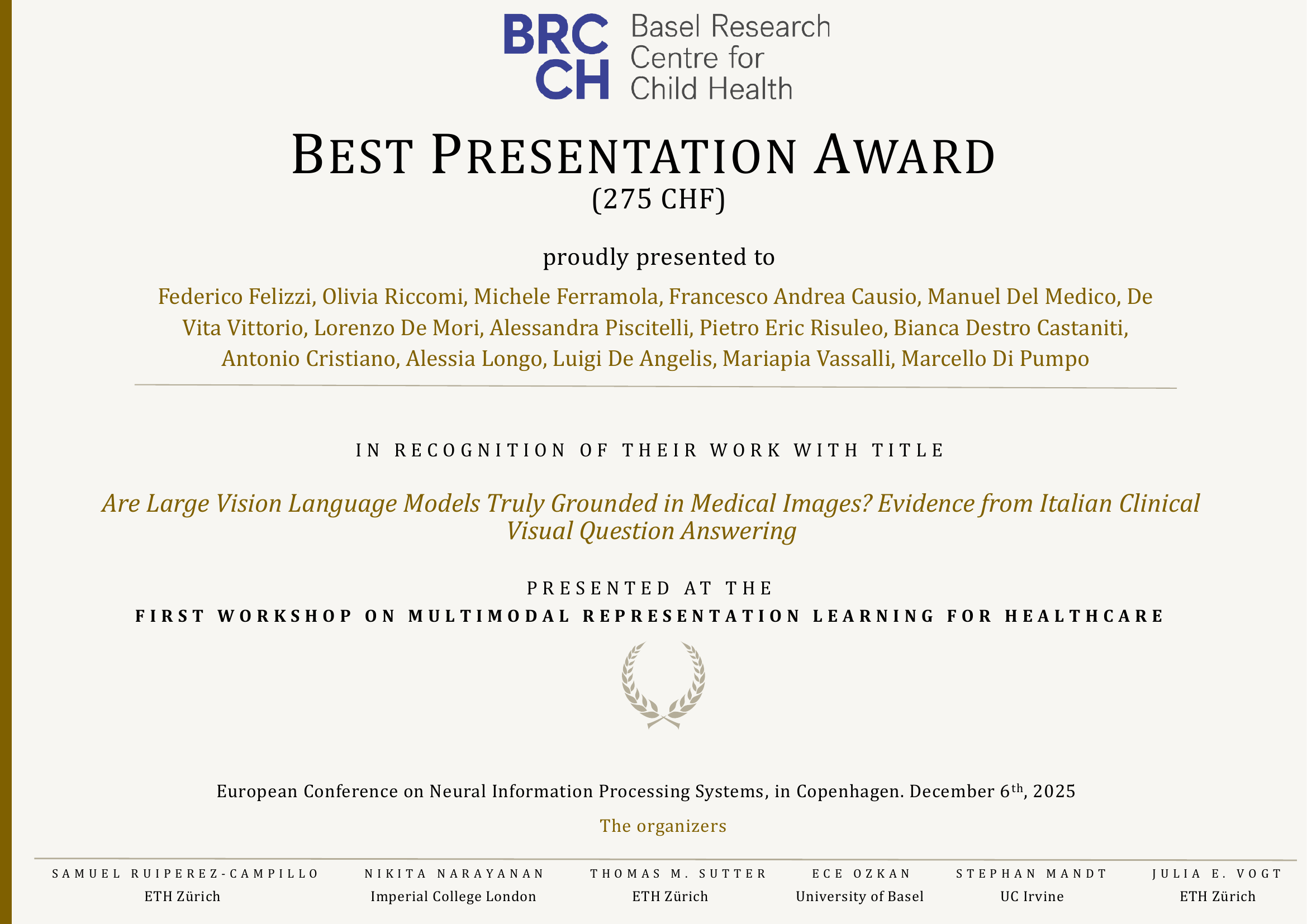 Best Oral Presentation certificate