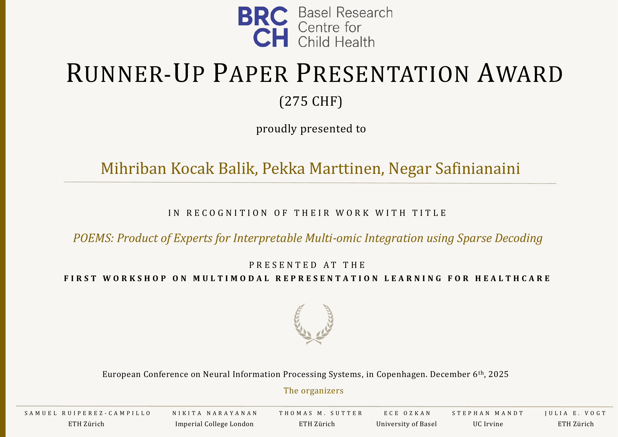 Runner-up Paper Award certificate